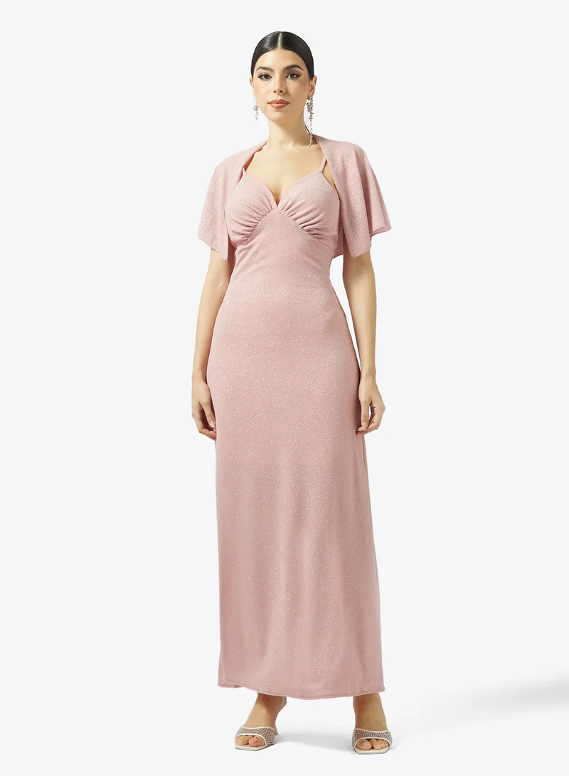 Caped Sweetheart Neck Slit Dress