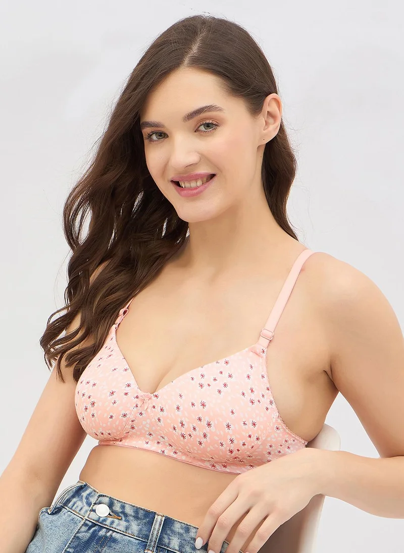 Clovia Padded Non-Wired Floral Multiway T-Shirt Bra Peach