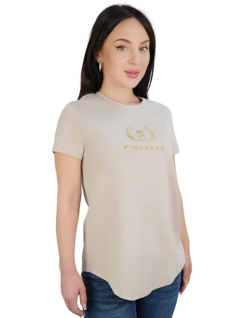 Women’s Printed Cotton Crew Neck Tee Brown