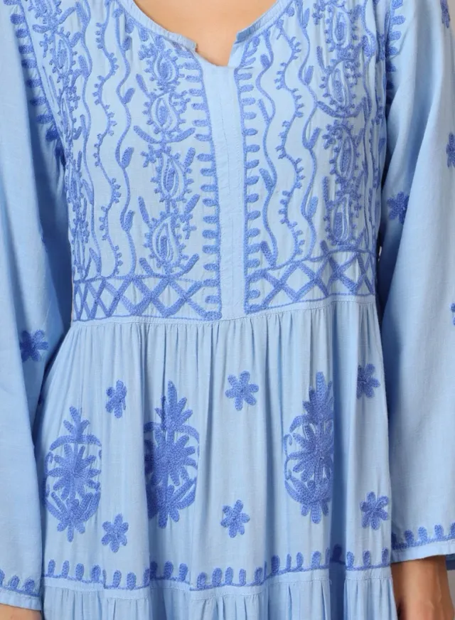 Turquoise Cotton Embroidered Jalabiya for Women - Plus Size – image 5