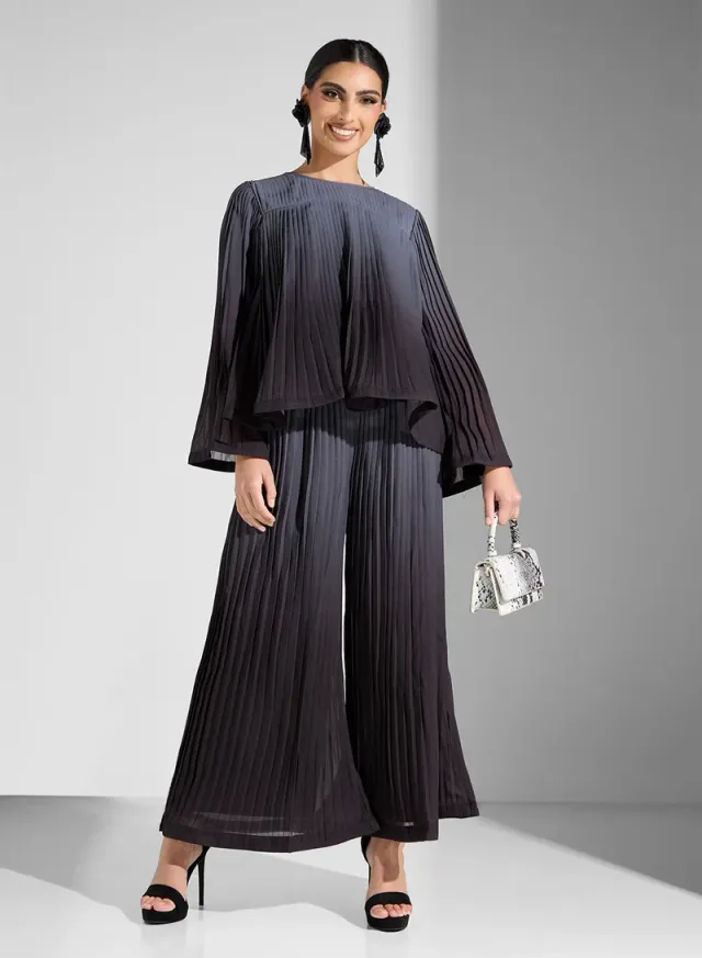Pleated Ombre Coord Pants Charcoal Gray