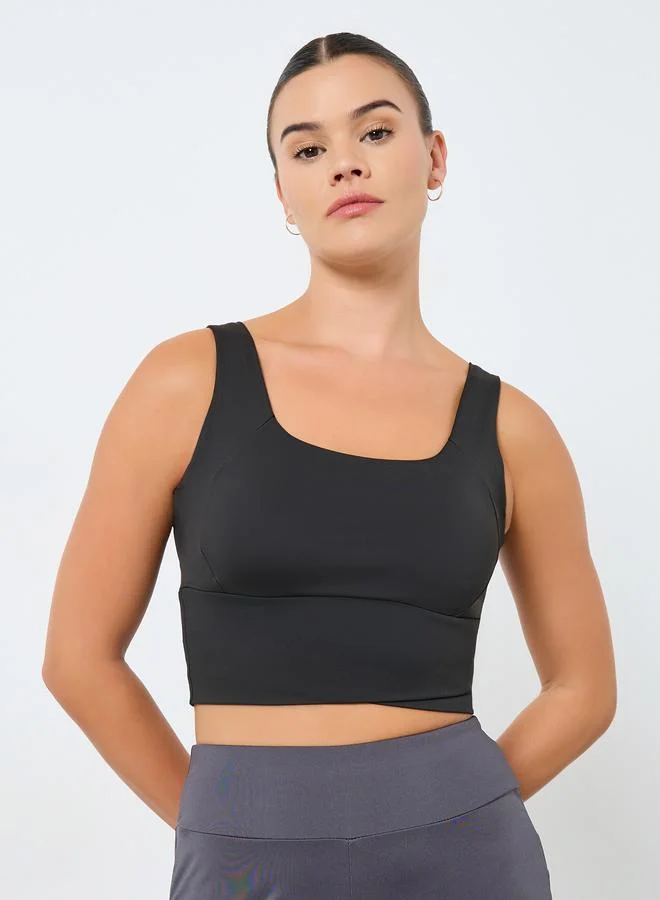 Asymmetric Hem Broad Underband Sports Bra Black