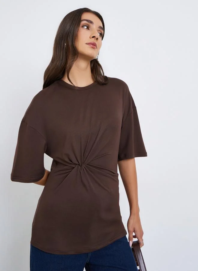 Women's Twist Front Oversized T-Shirt Brown