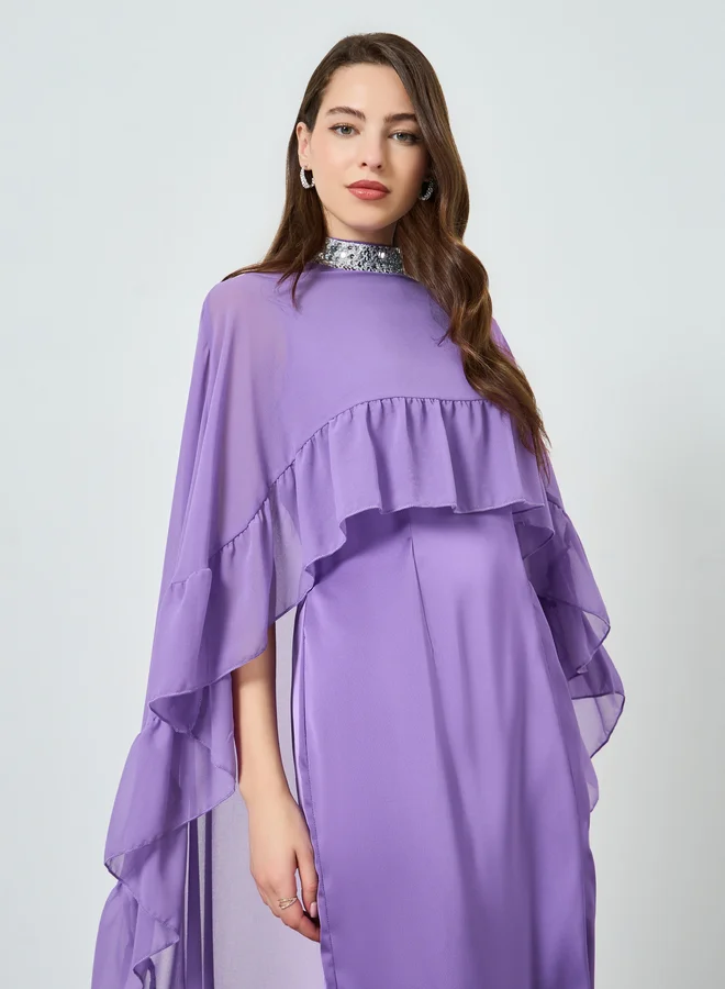 Ruffled Cape Sleeve Maxi Dress Lilac