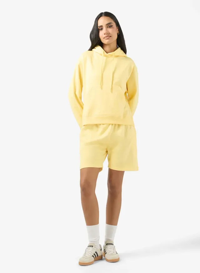 Yellow Crew Neck Fleece Sweatshirt & Shorts Set for Women – image 5