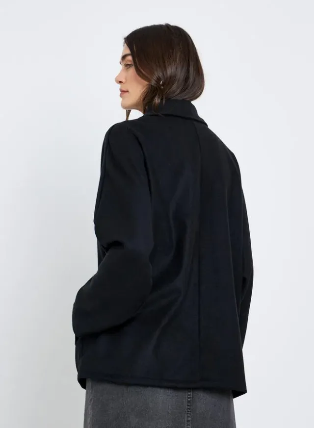 Black Oversized Button-Up Longline Coat for Women – image 5