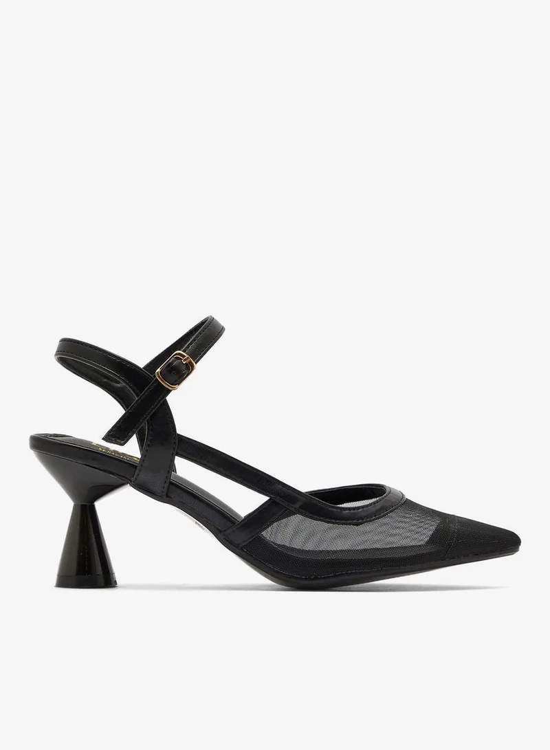 Polka Dot Pointed Toe Ankle Strap Pumps Black
