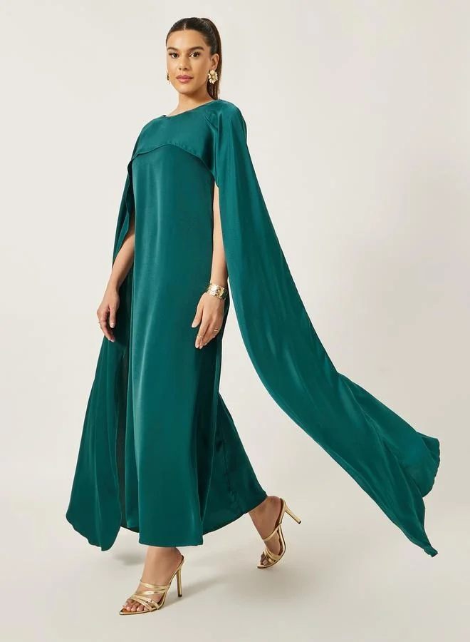 Cape Sleeve Round Neck Maxi Dress Teal