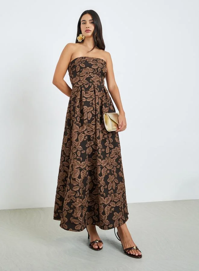 Sleeveless Jacquard A-Line Maxi Dress Black