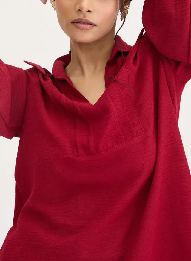 Femmella Pintuck Shirt and Pants Set Maroon – image 4