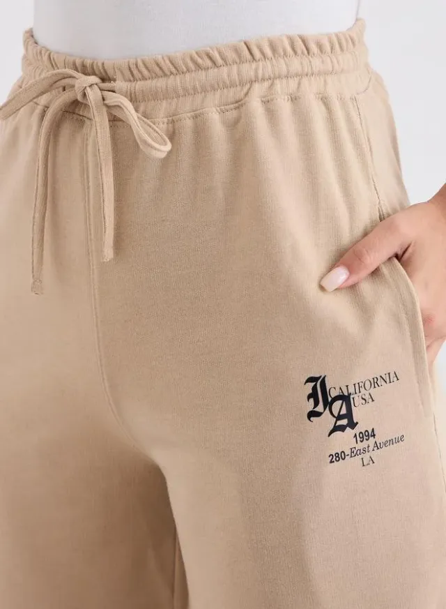 Wide Leg Drawstring Joggers Beige – image 3