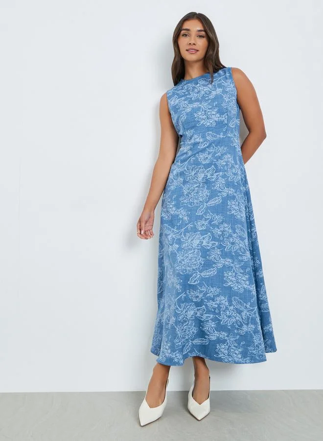 Women's Floral Sleeveless Maxi Dress Sky Blue