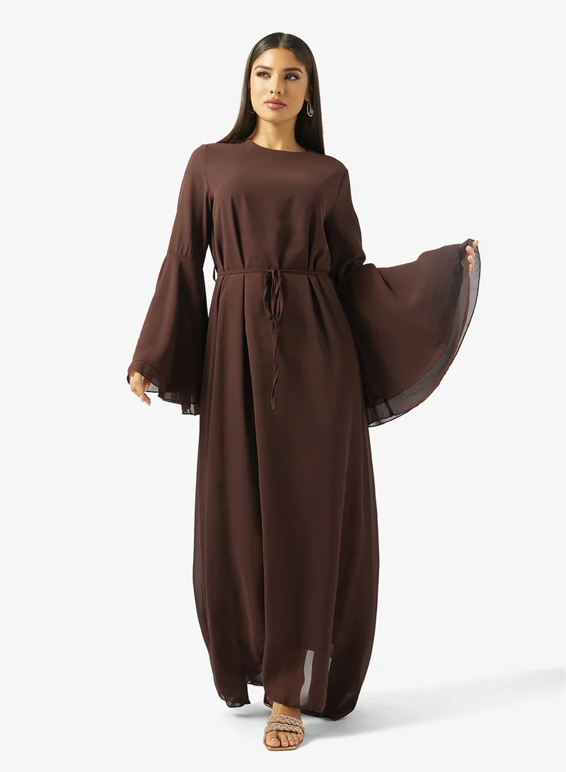Abaya Dress & Top Set Brown