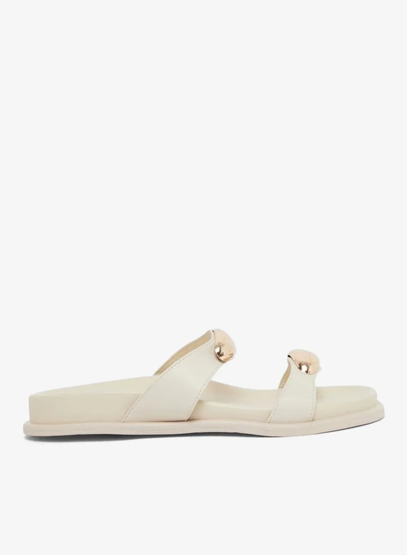 Metal Decor Strap Sandals Beige