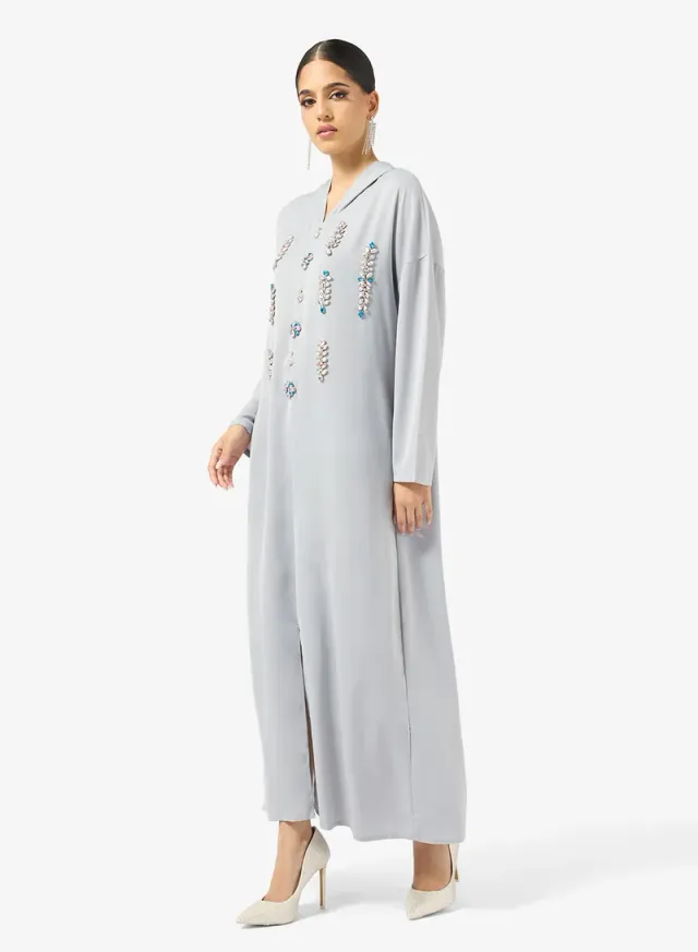 Festive Embellished Hooded Jalabiya for Women - Green – image 4