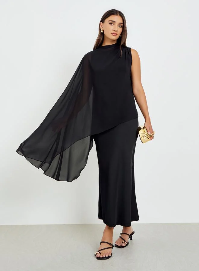 Sleeveless Maxi Dress with Shawl Black
