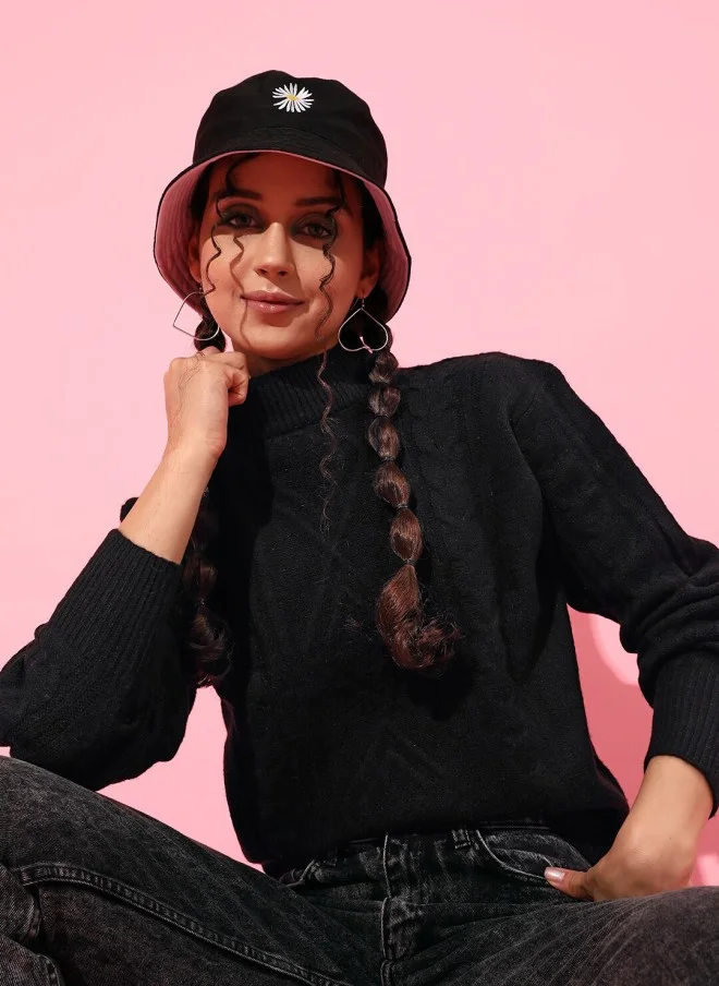 Black Cable Knit Sweater for Women