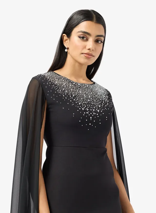 Black Embellished Shift Dress with Trail for Ramadan – image 3