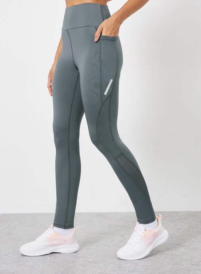 Reflector Striped Mesh Pocket 7/8 Leggings Charcoal
