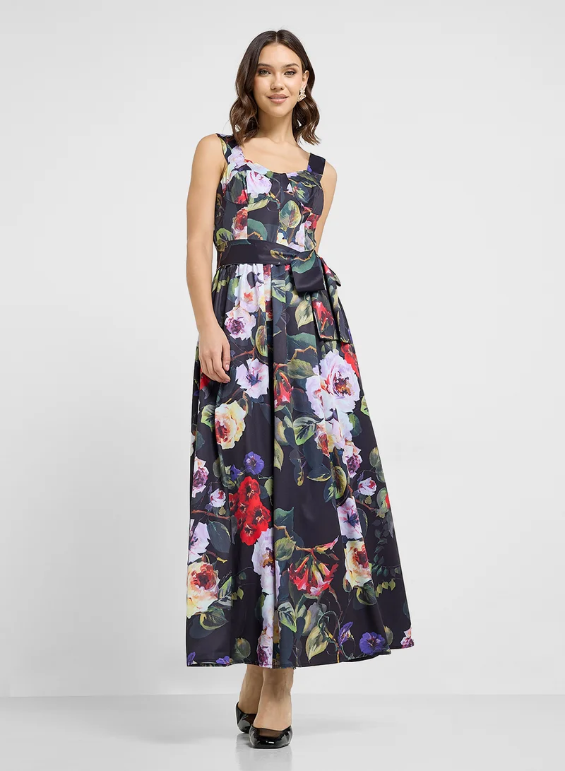 Floral Print Maxi Dress Charcoal