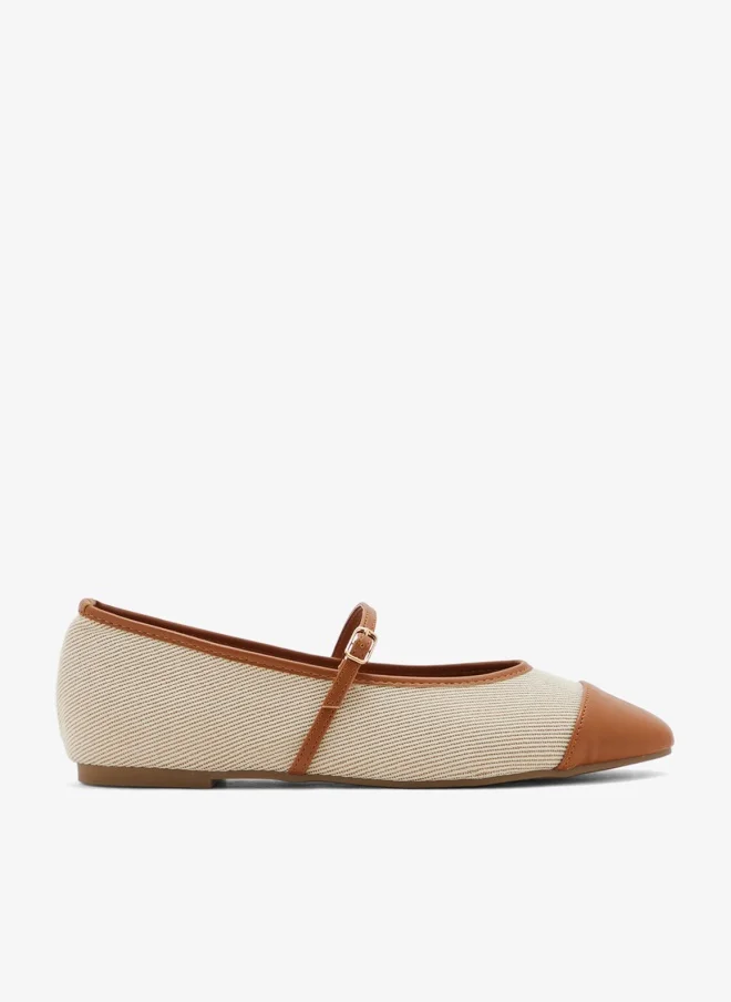 Square Toe Color Block Mary Jane Flats Pale Khaki