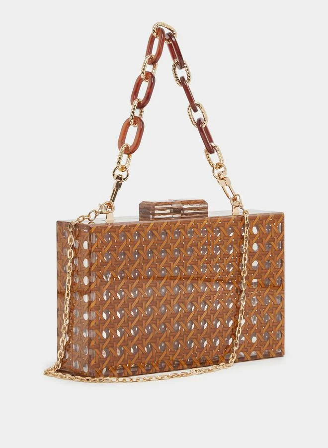 Cut Out Chain Strap Clutch Bag Brown
