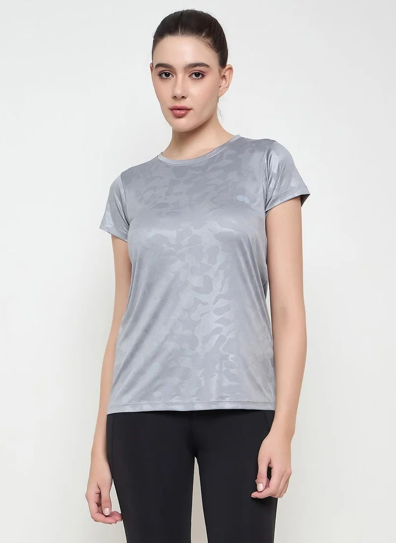 Clovia Comfort Fit Camouflage Print Active T-shirt in Steel Grey