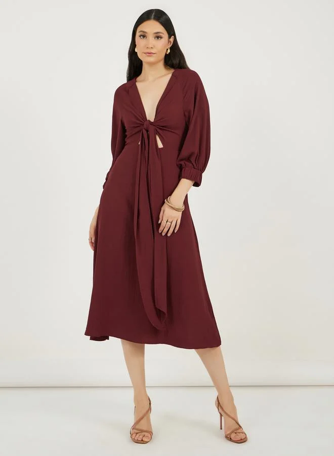 Tie-Front Midi Dress