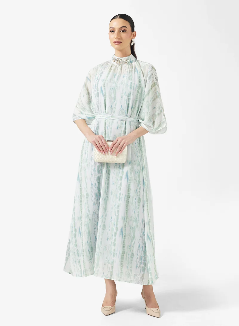 Embellished Neck Kaftan Light Steel Blue
