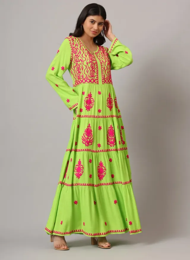 Turquoise Cotton Embroidered Jalabiya for Women - Plus Size – image 4