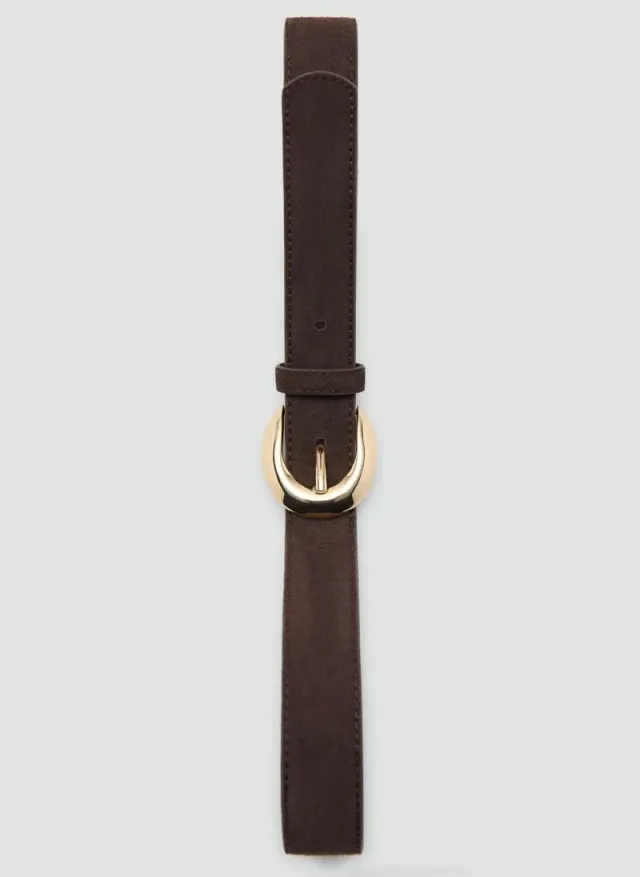 Oval Buckle Leather Belt Dark Brown – image 2