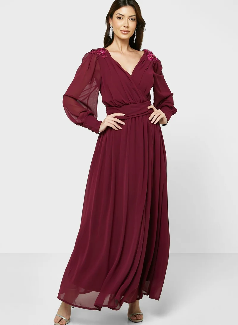 Balloon Sleeve Gown Burgundy