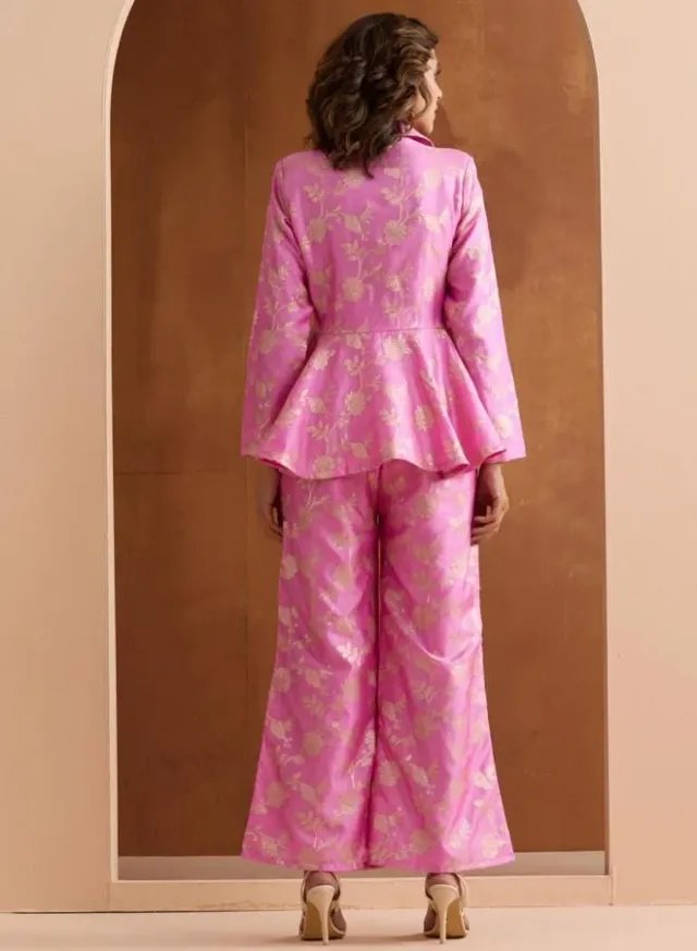 Ishin Women's Lilac Embroidered Poly Silk Tunic and Palazzo Set – image 5
