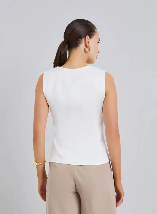 Women's White V-Neck Sleeveless Blouse – image 5