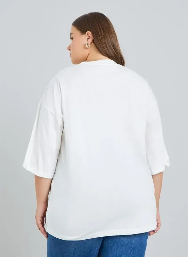 Plus Size Embroidered T-Shirt White – image 4