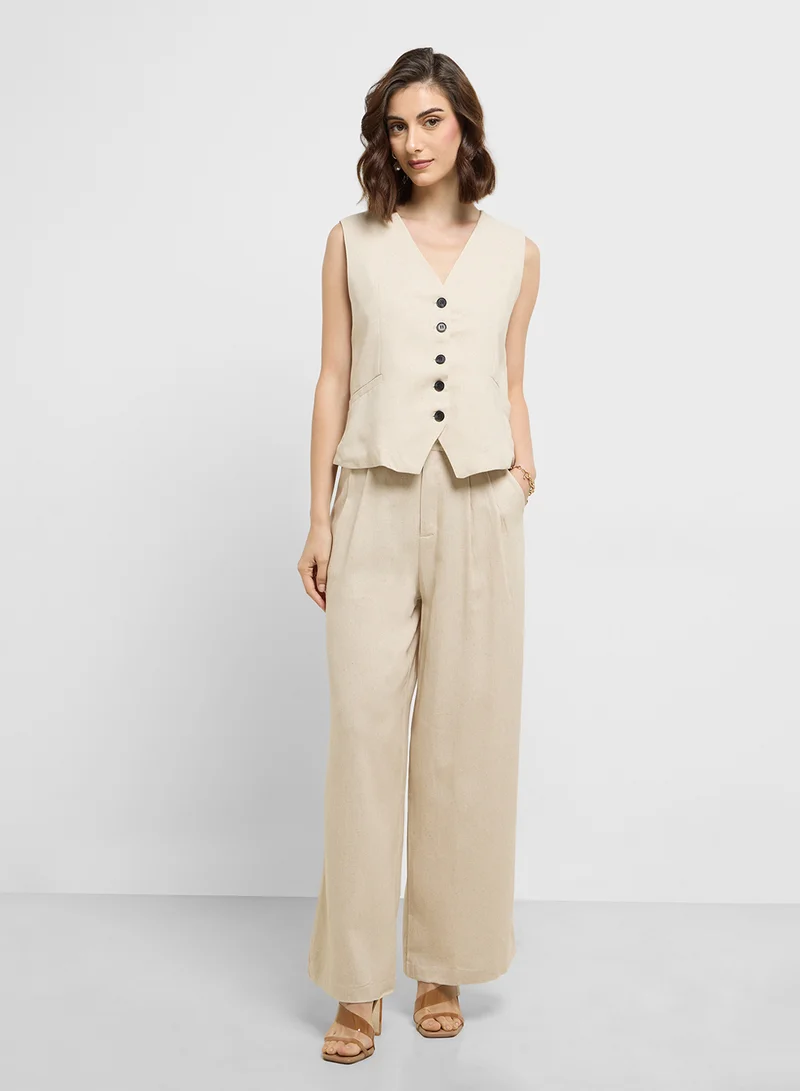 Basic Vest and Pant Set Beige