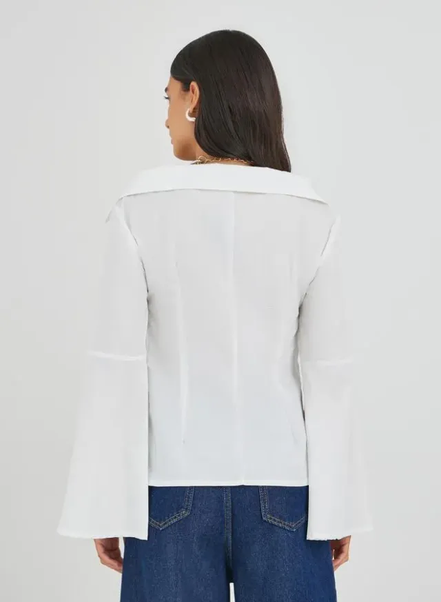 Off-Shoulder Button-Down Shirt Black – image 4