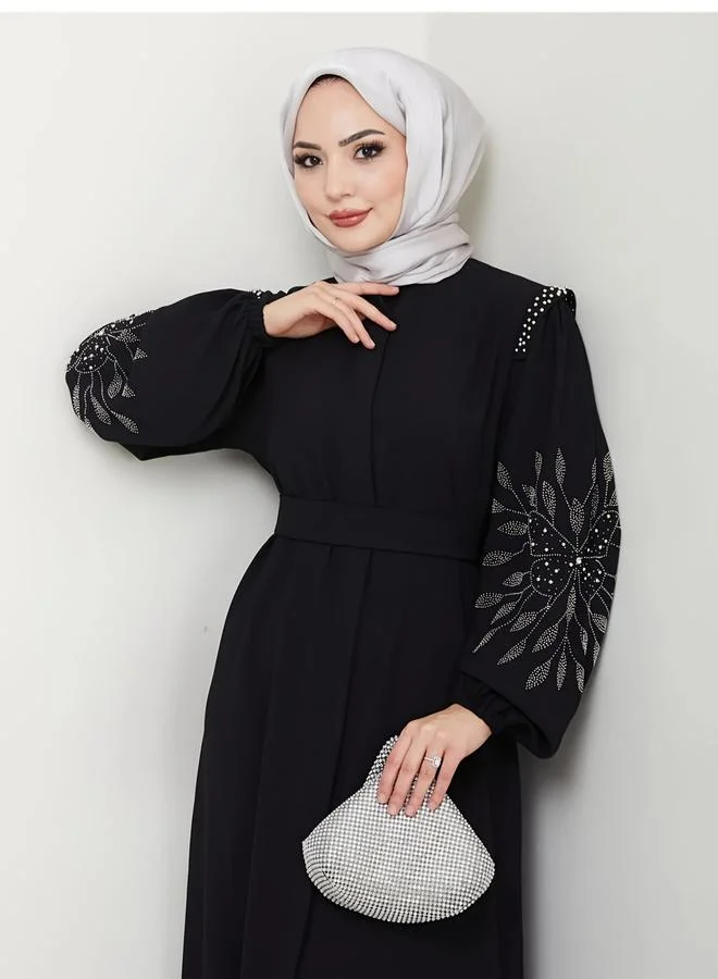 Patchwork Long Sleeve Jalabiya Black