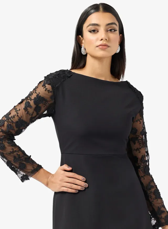 Black Maxi Dress with Embellished Sleeves and Square Neck – image 3