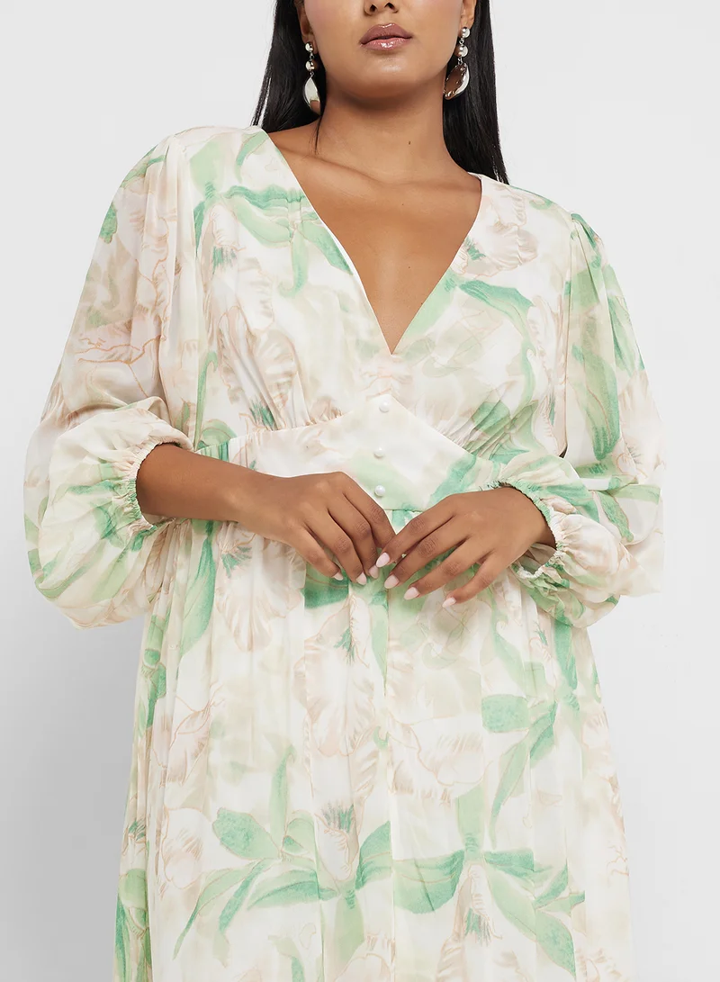 Floral Chiffon Maxi Dress Beige