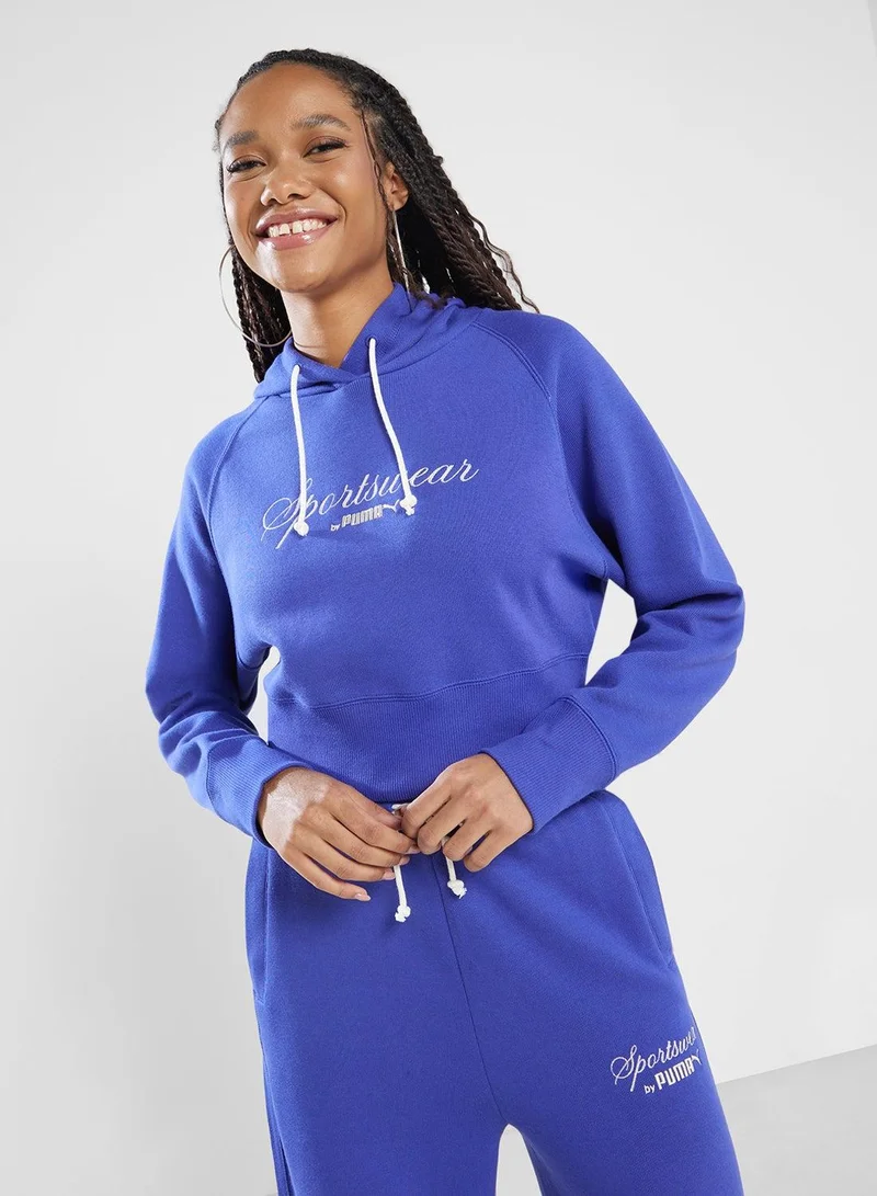 Relaxed Cropped Hoodie Blue