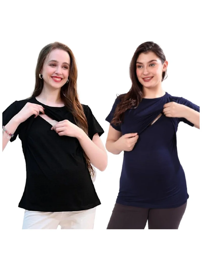 TUMMY Double Layered Maternity Nursing Top 2-Pack Black