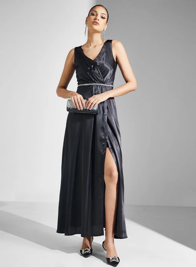 Elegant Satin Slit Dress