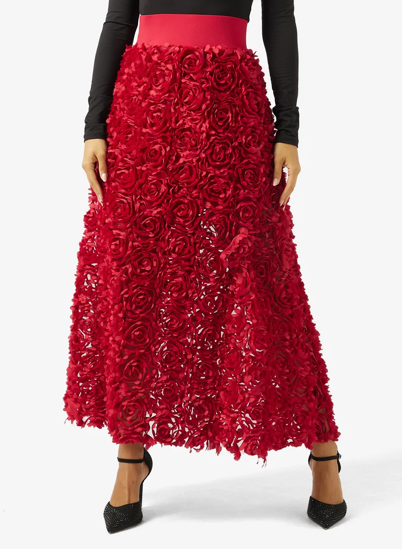 3D Floral A-Line Skirt
