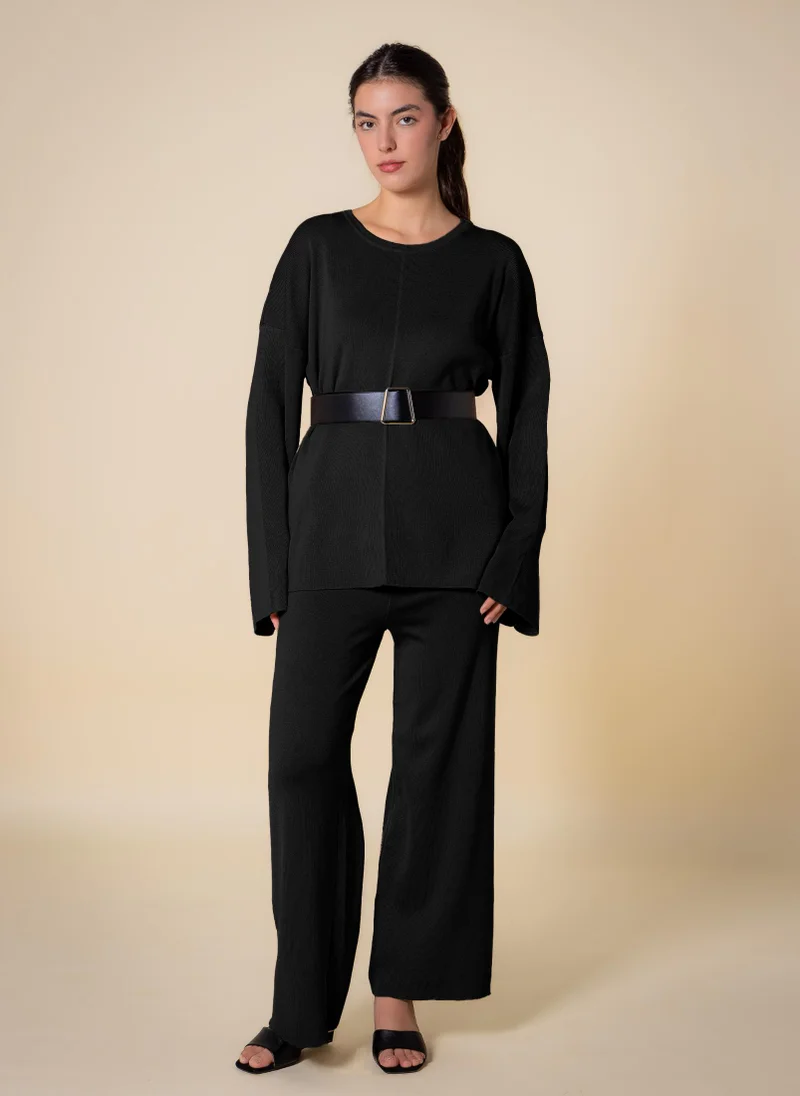 Belted Sweater Set Black