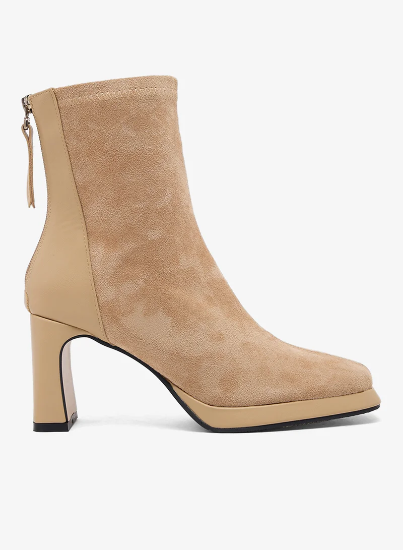 Platform Mid Calf Chelsea Boots Beige