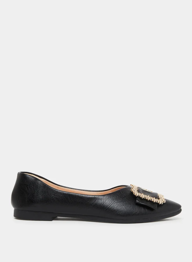 Square Buckle Flats Black
