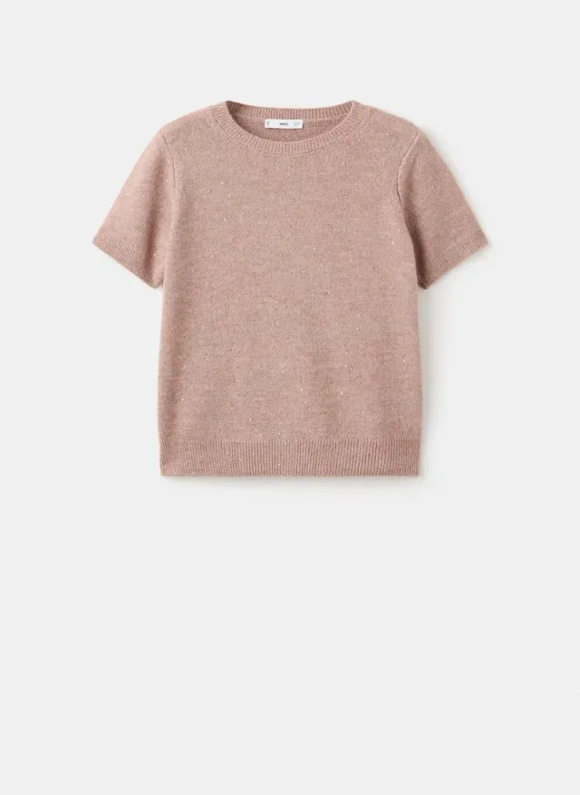 Short Sleeve Lurex Sweater Light Beige – image 6