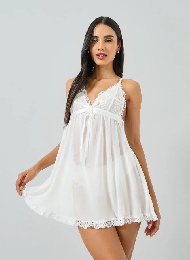Lace Trim Bow Detail Slip Dress White