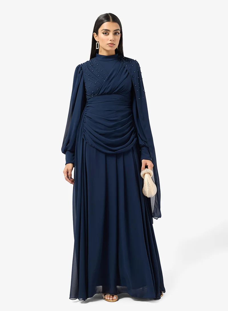 Draped A-line Trail Dress Deep Navy Blue